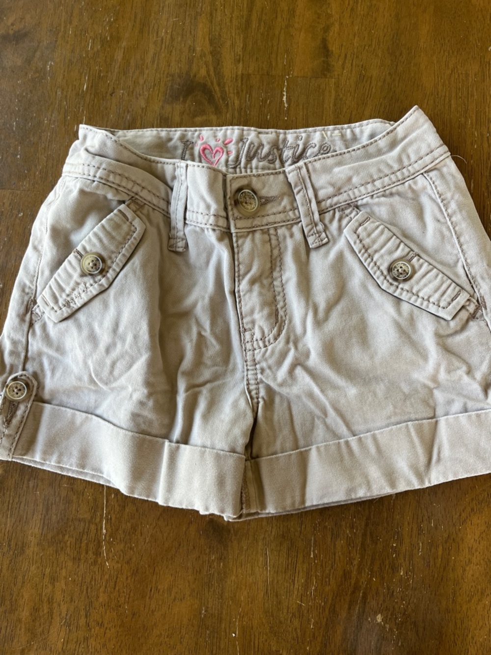 Justice Cream/Tan Girls' Cuffed Twill Shorts